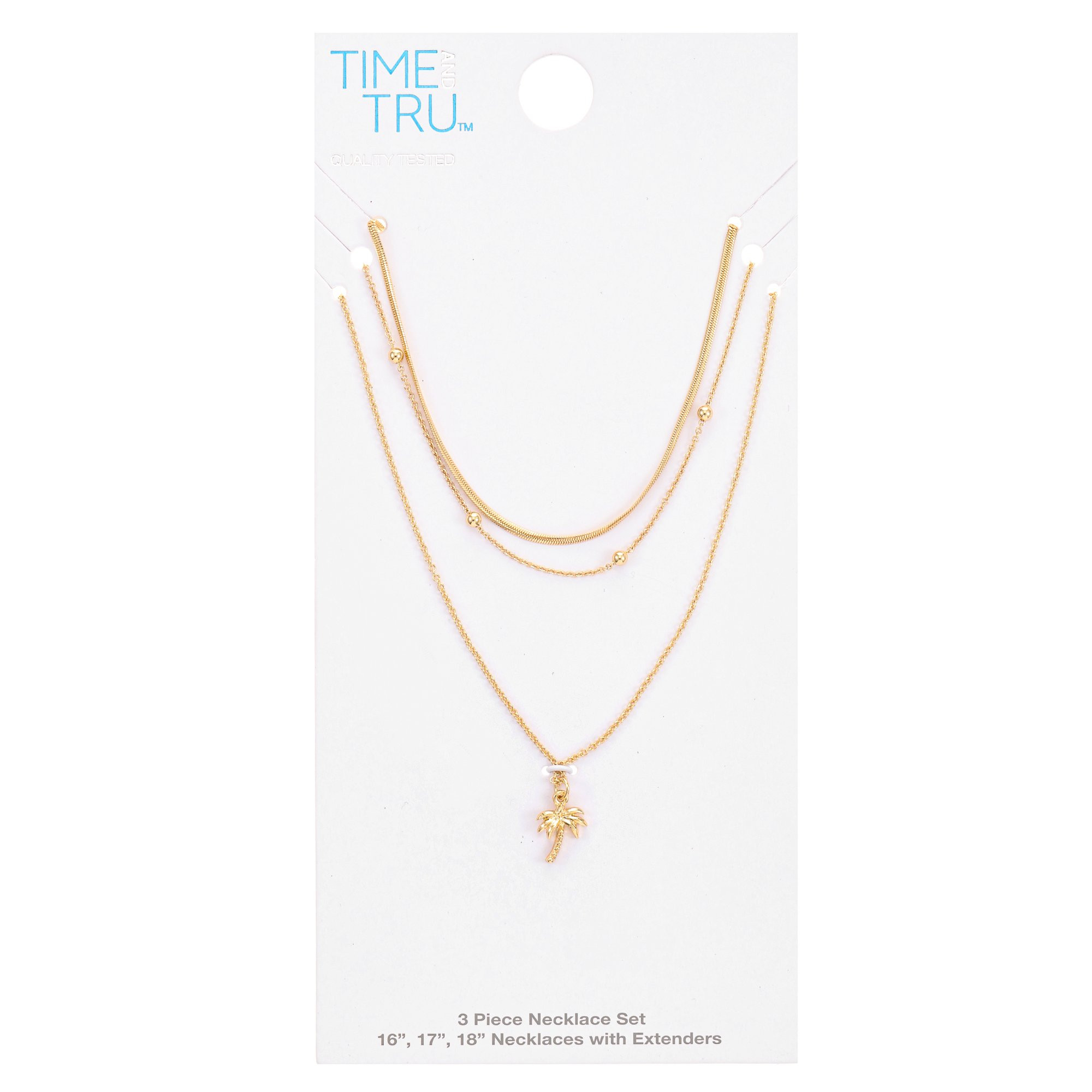 Time and Tru Women’s Palm Tree Charm Necklace Set, 3-Piece - Walmart.com | Walmart (US)