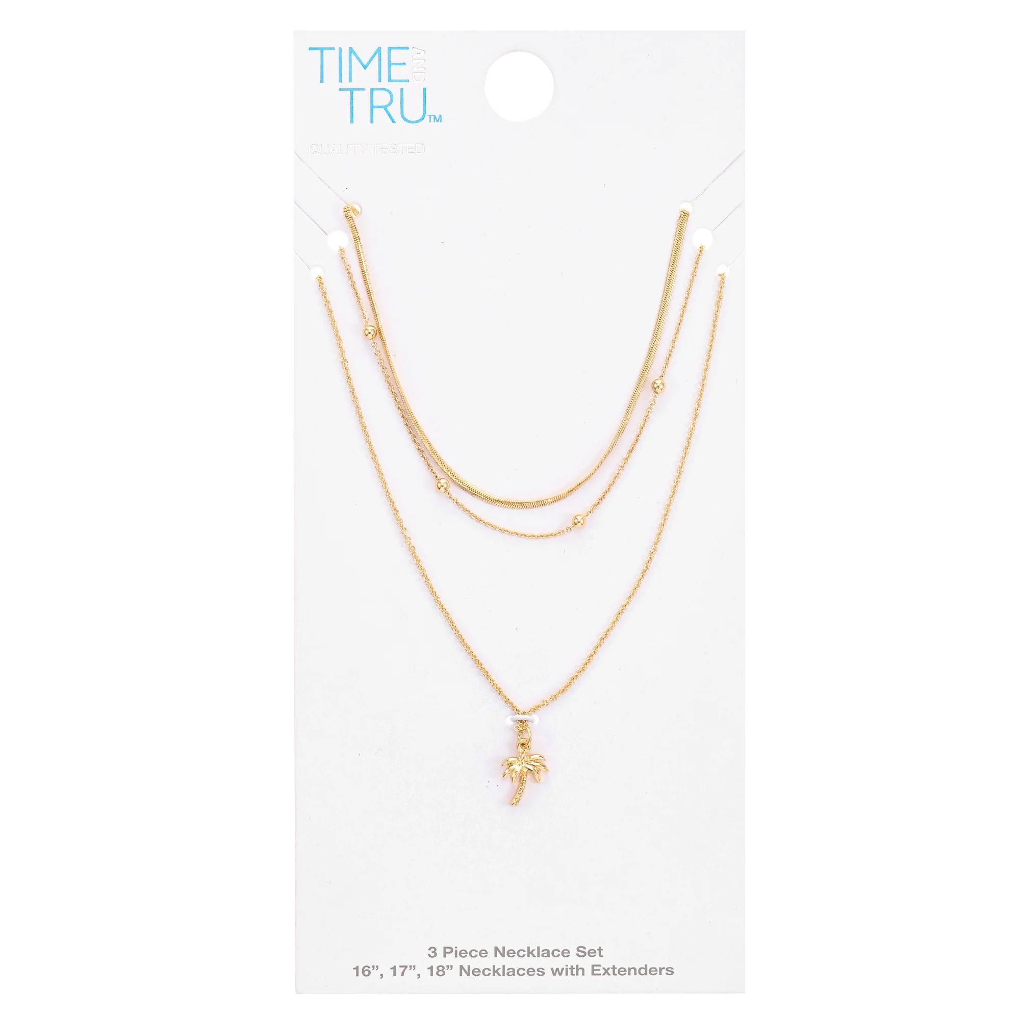 Time and Tru Women’s Palm Tree Charm Necklace Set, 3-Piece - Walmart.com | Walmart (US)