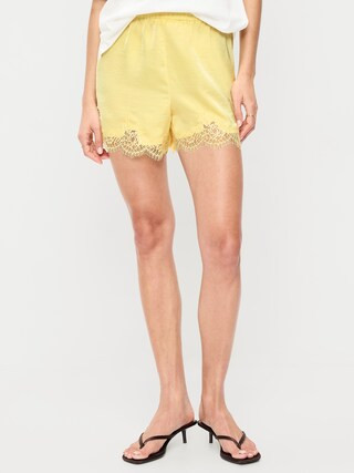 High-Waisted Lace-Trim Satin Shorts | Old Navy (US)