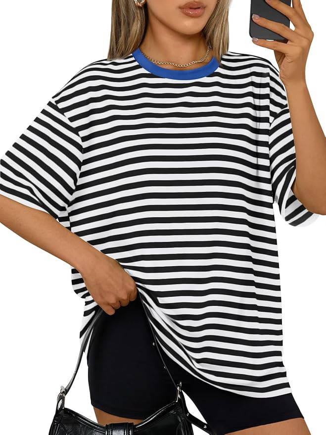 Trendy Queen Womens Oversized Summer T-Shirts Plus Size Short Sleeves Workout Tops | Amazon (US)