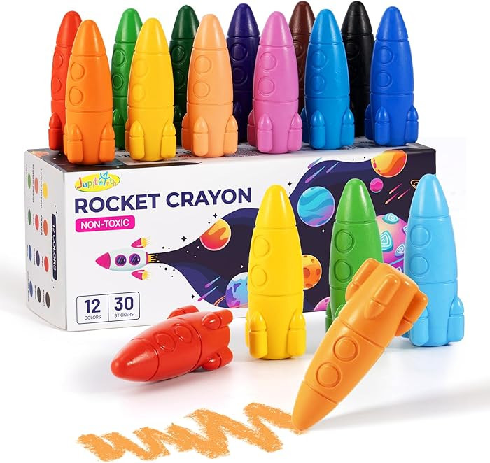 JUPITEARTH 12 Colors Crayons for Toddlers, Non-Toxic Washable Rocket Crayons, Easy-to-Hold Colori... | Amazon (US)