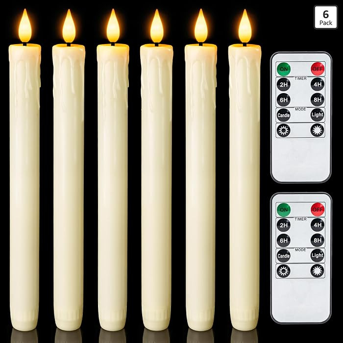 Homemory Real Wax LED Flameless Taper Candles with Remote Timer, 9.6 Inches Ivory Fake Candlestic... | Amazon (US)