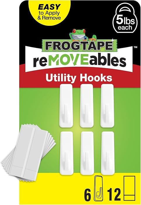 FrogTape reMOVEables Utility Wall Hook Damage Free - 6 Reusable Hooks & 12 Adhesive Strips - Hold... | Amazon (US)
