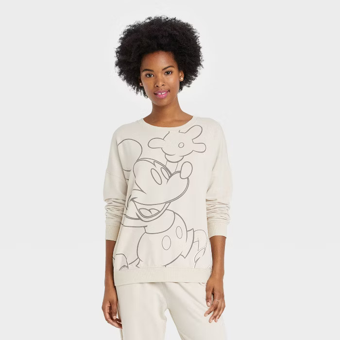 Women's Disney Mickey Mouse Oversized Graphic Sweatshirt - Off-White L | Target