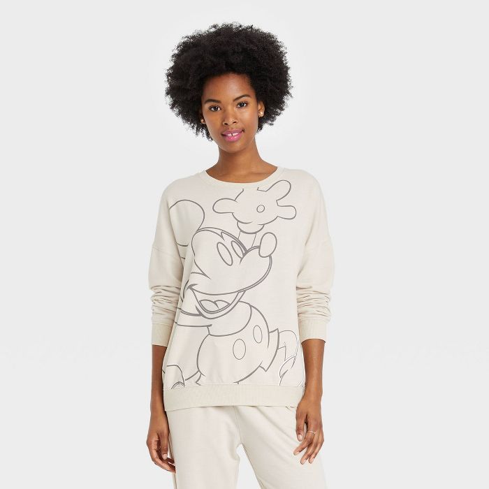 Women&#39;s Disney Mickey Mouse Oversized Graphic Sweatshirt - Off-White L | Target