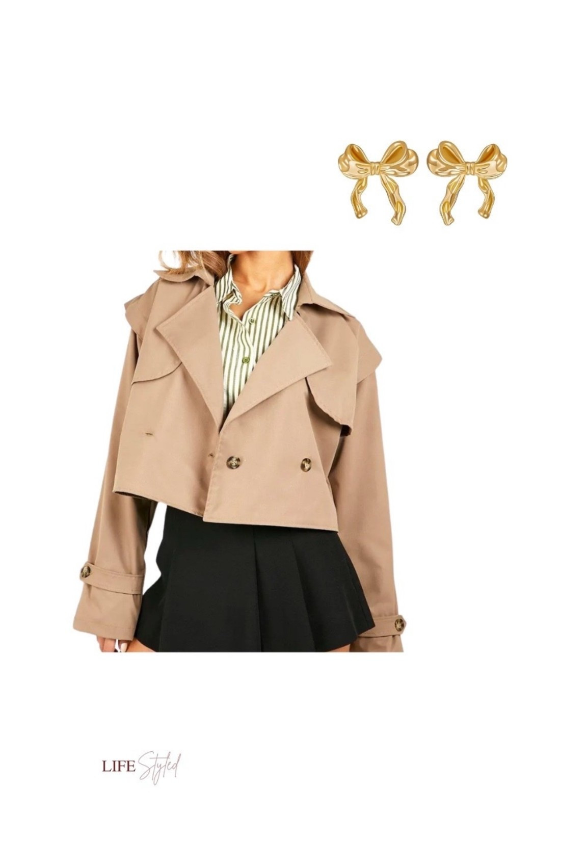 Classic with a festive twist. This cropped trench has that chic, tailored vibe we love, and the gold bow earrings add the perfect holiday sparkle. 💝 A Black Friday/Cyber Monday preview find — and such a cute Xmas gift idea for anyone who loves polished, feminine style. 

#LTKCyberWeek #LTKGiftGuide

#LTKU