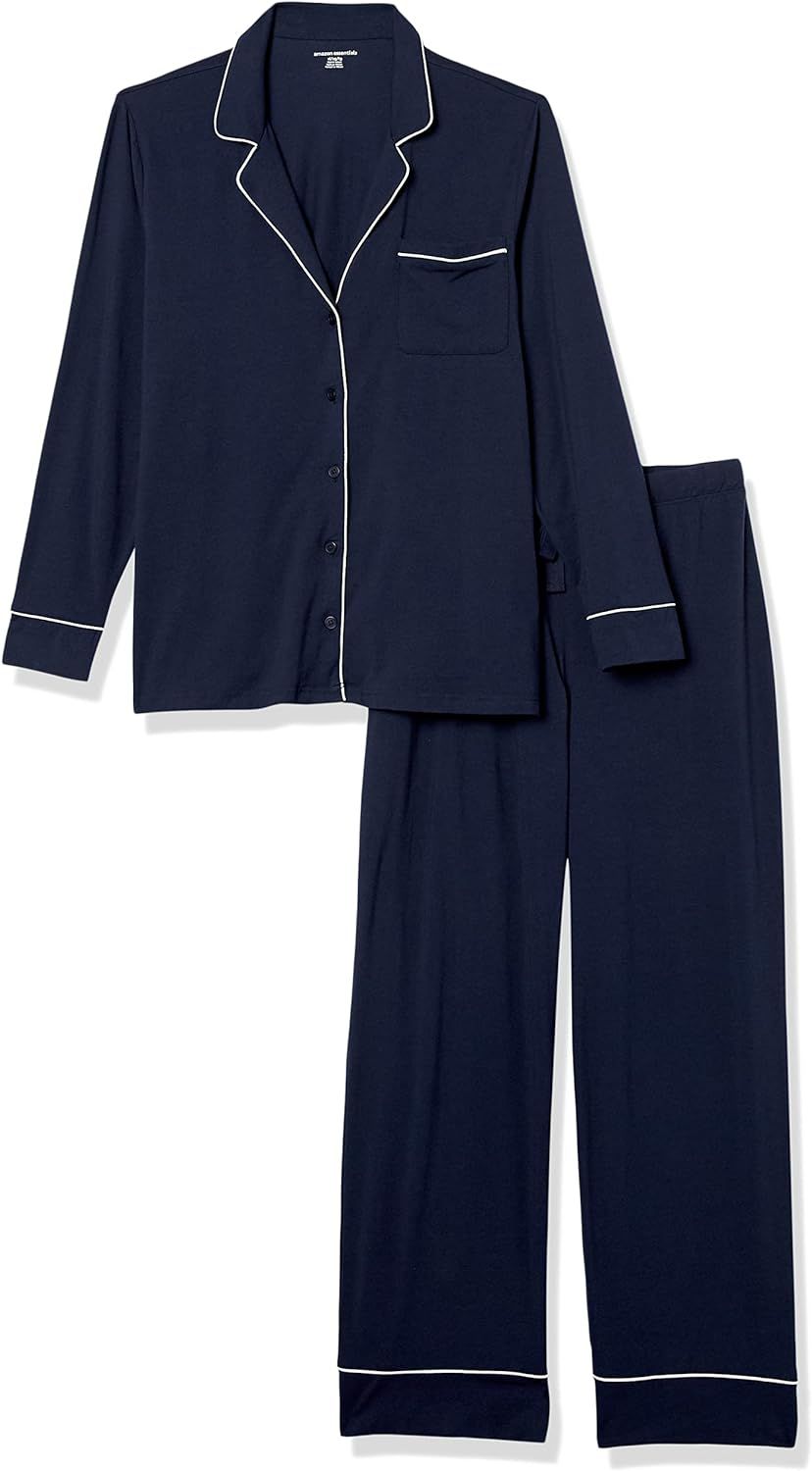 Amazon Essentials Women's Cotton Modal Long Sleeve Shirt and Full Length Pant Pajama Set | Amazon (US)