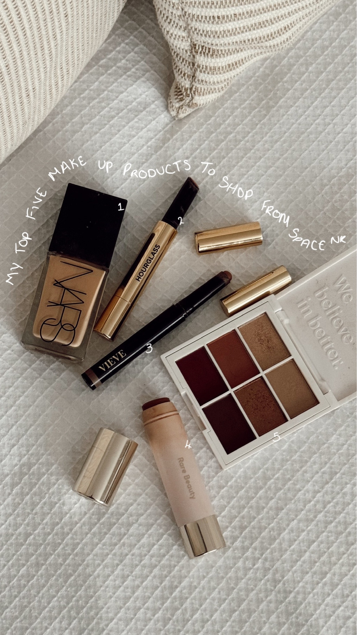 NARS light reflecting foundation - Punjab
Hourglass Volumising Phantom Glossy Balms - Sense
Vieve Eye Wand - Camel
Rare Beauty Warm Wishes Bronzer Stick - Always Sunny
ILIA The Necessary Eyeshadow Palette - Warm Nude

#LTKxSpaceNK 

#LTKeurope #LTKbeauty #LTKMostLoved
