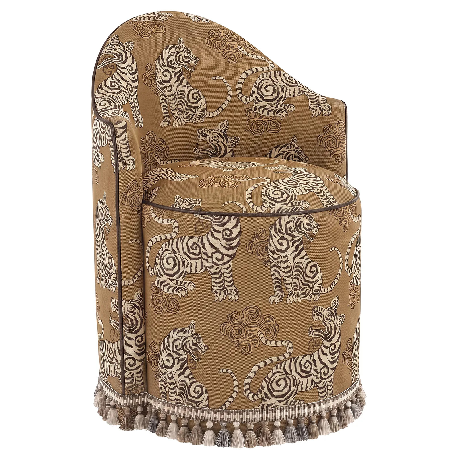 Milovan Golden Saffron Wild Tiger Print Swivel Dining Chair | Kathy Kuo Home