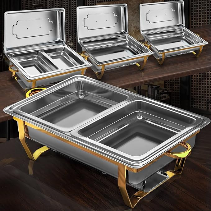 Chafing Dishes for Buffet 4 Pack, 9QT [Multi-Size Food Pans] Chafing Dish Buffet Set, High Grade ... | Amazon (US)