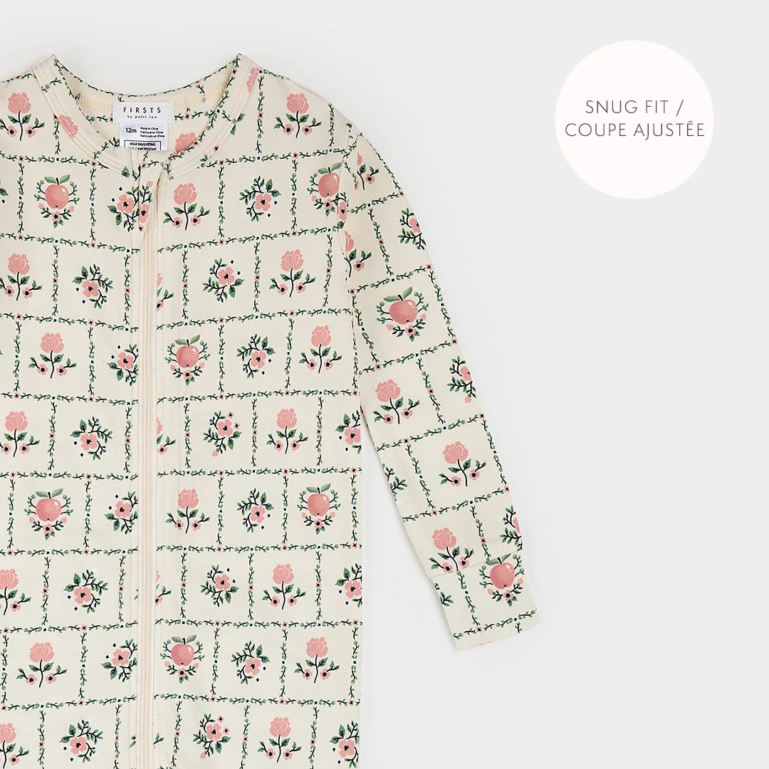Orchard Blooms on Antique White Convertible LunaKnit Sleeper | Petit Lem