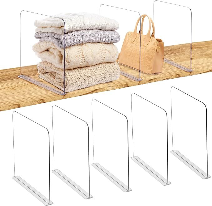 Fixwal 8pcs Acrylic Shelf Dividers, Clear Shelf Divider for Closets, Plastic Shelve Divider for C... | Amazon (US)