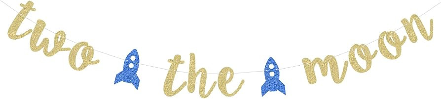 Gold Glittery Two the Moon Banner for Second Birthday Party Garland Photo Props Kid¡®s Aerospac... | Amazon (US)
