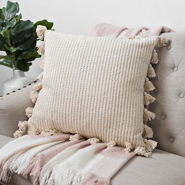 Woven Textured Pillow with Tassels | Kirklands | Kirkland's Home