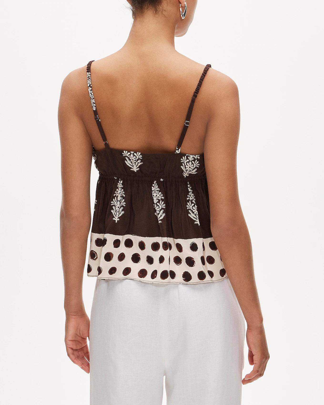 Cinched-waist tank top in cocoa block print | J. Crew US