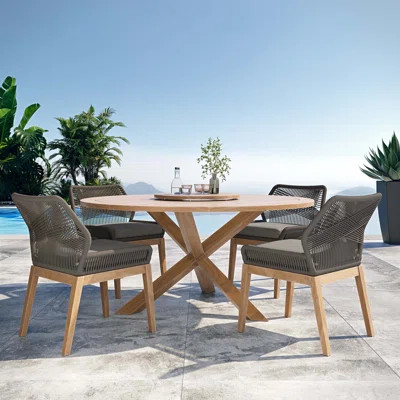 Modway Wellspring 5-Piece Outdoor Patio Teak Wood Dining Set | Wayfair North America