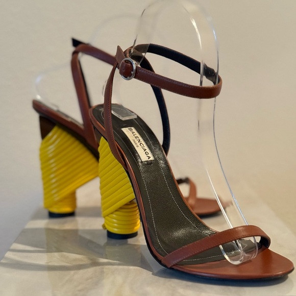 Balenciaga Brown and Yellow Strappy Heels | Poshmark
