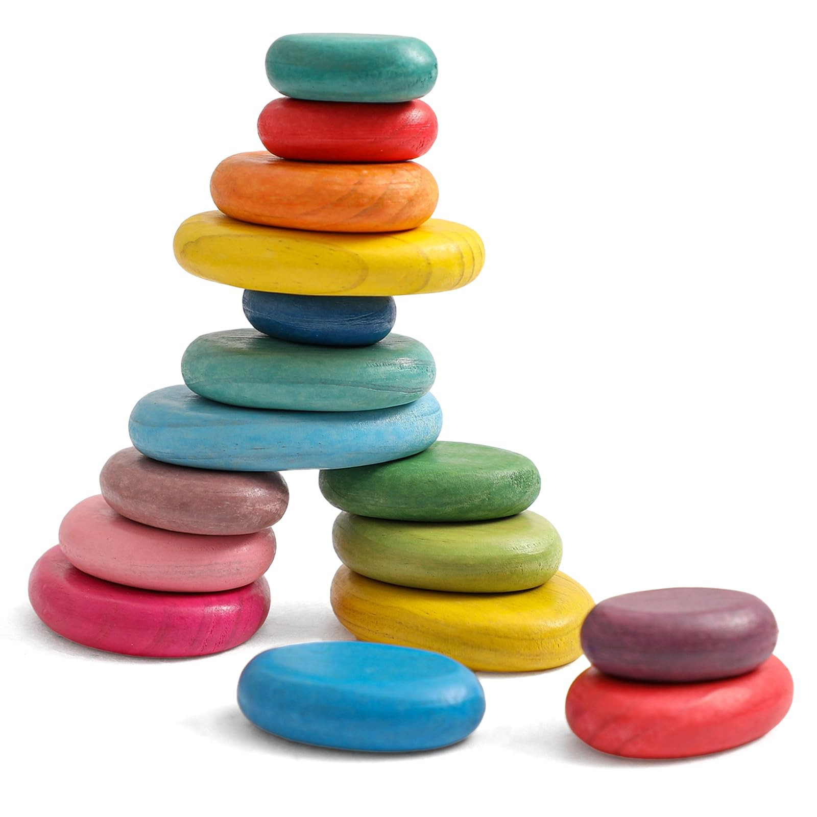 OESSUF 16pcs Extra-Large Wooden Sorting Stacking Rocks - Safe Montessori Toys for 1-3 Year Old, W... | Amazon (US)