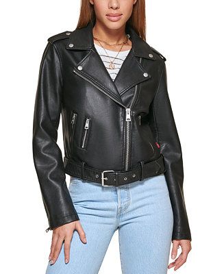 Levi's Women's Faux-Leather Belted Hem Moto Jacket - Macy's | Macys (US)