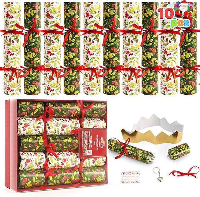 JOYIN 10 Pack Christmas No-Snap Party Favors, Green Xmas Table Favor for Kids Includes Party Hat,... | Amazon (US)