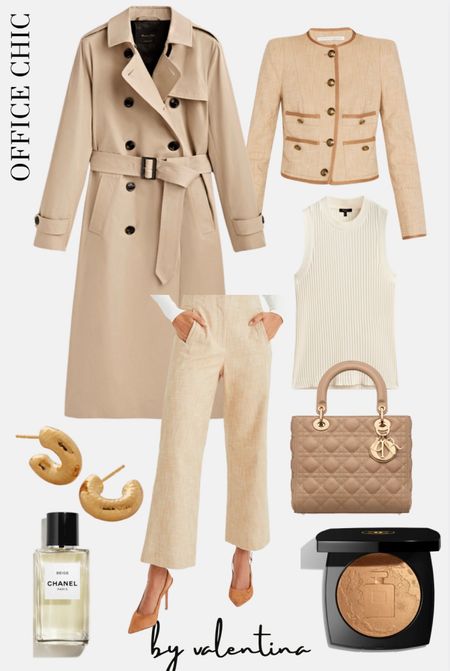 Neutral style, neutral outfit, winter fashion, wide leg pants, outfit inspiration, gold hoops, cream tank, Chanel No5, Dior handbag, gold highlighter 