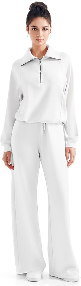 SUUKSESS Women 2 Piece Lounge Matching Set Wide Leg Sweatpant Half Zip Sweatshirt | Amazon (US)