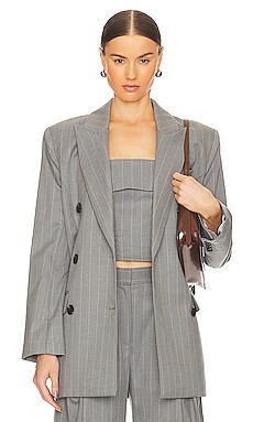 L'Academie Ainsley Blazer in Grey Stripe from Revolve.com | Revolve Clothing (Global)