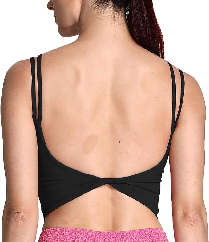 Aoxjox Women's Workout Sports Bras Fitness Padded Backless Yoga Crop Tank Top Twist Back Cami | Amazon (US)