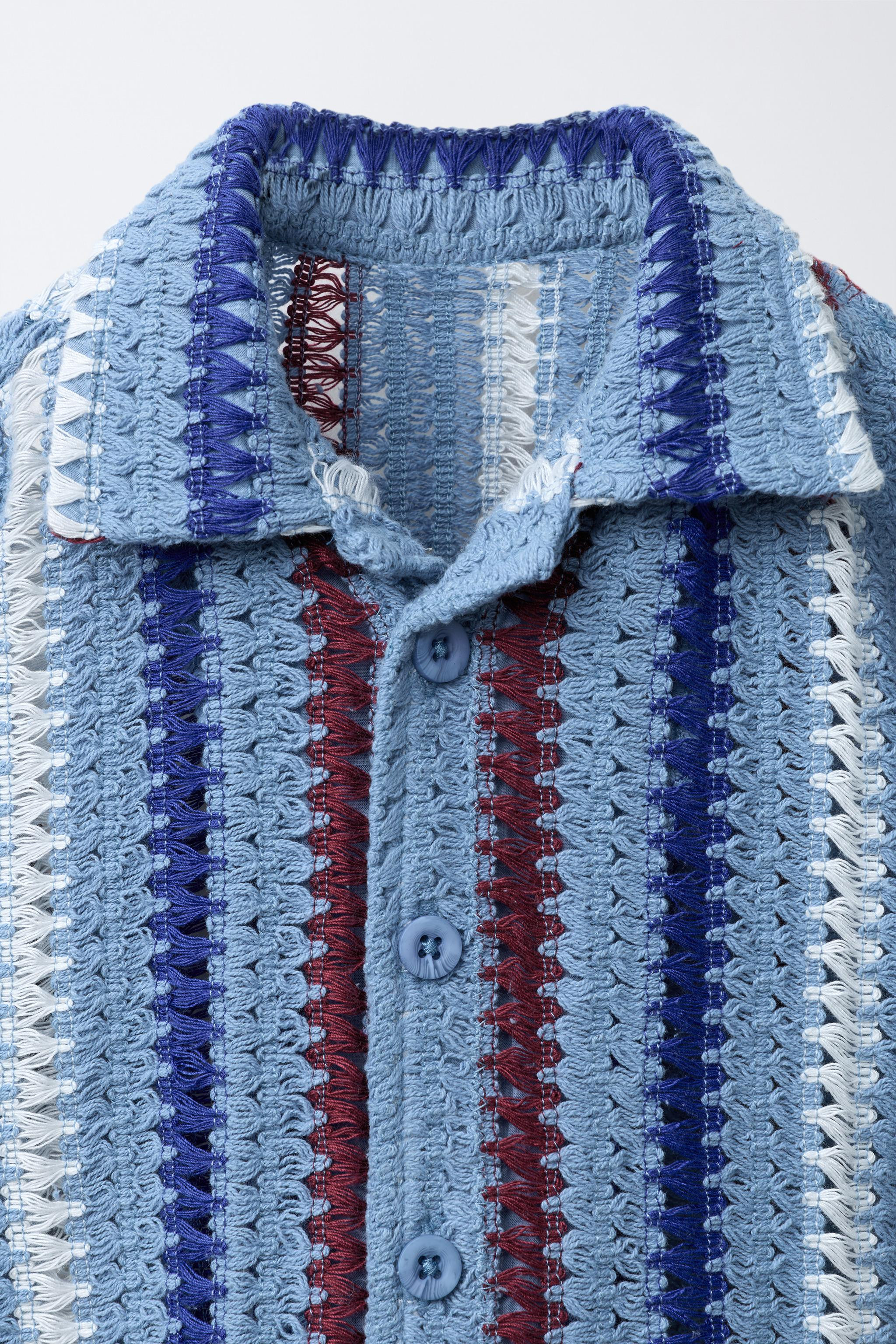 STRIPED CROCHET KNIT SHIRT | Zara US
