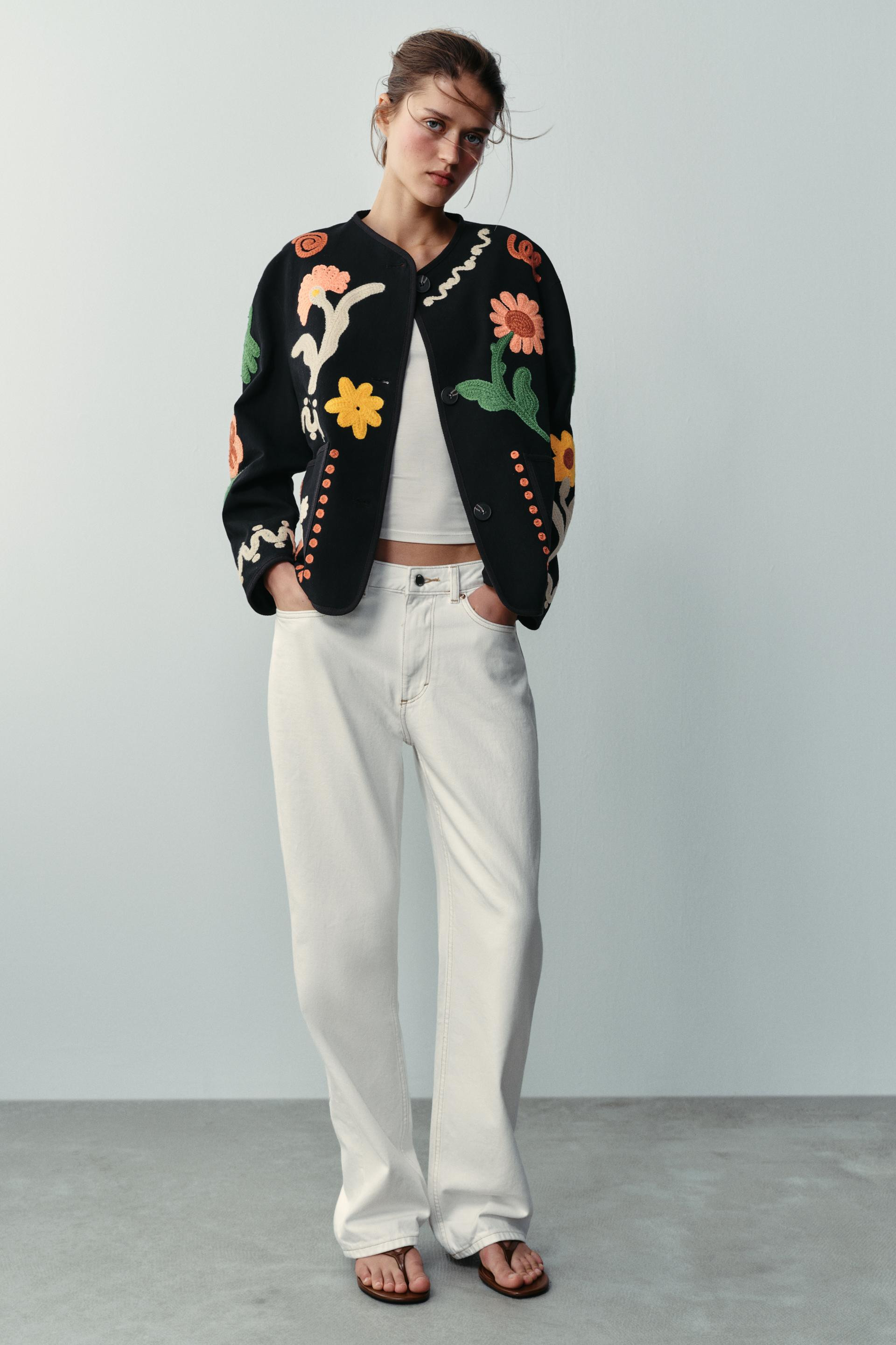 Zara - Floral Embroidered Jacket - Ecru - Xl - Woman | Zara US