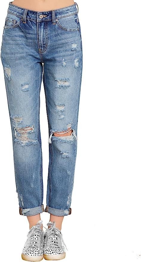 luvamia Women's Casual Ripped Boyfriend Jeans Distressed Stretch Denim Jean Pants | Amazon (US)