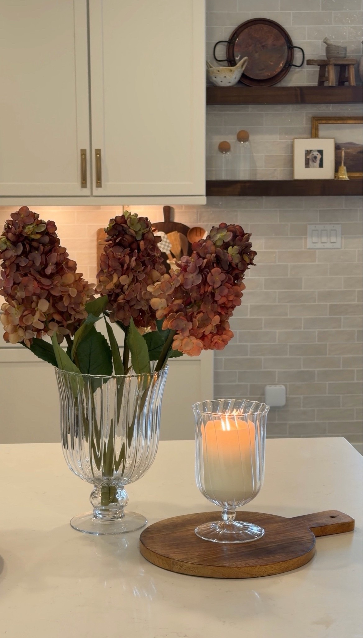 Happy Friday!!! Just a cozy kitchen refresh for you guys🤎I ended up buying the bigger ribbed hurricane vase to pair with the smaller one you guys loved!🥹

#LTKHome #LTKSeasonal
