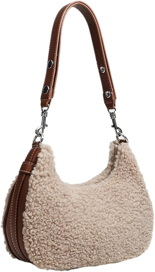 Shoulder Bags for Women Cute Plush Sherpa Clutch Purses Tote Handbags Purses Fuzzy Underarm Bag F... | Amazon (US)