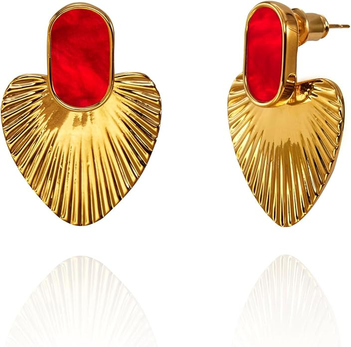 CW Black/Red/Green/White/Pale yellow heart earrings for women，24K gold-plated statement dangle ... | Amazon (US)