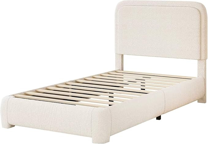 Twin Size Bed Frame, Boucle Upholstered Platform Bed Frame with Headboard, Modern Style, Soft Rou... | Amazon (US)