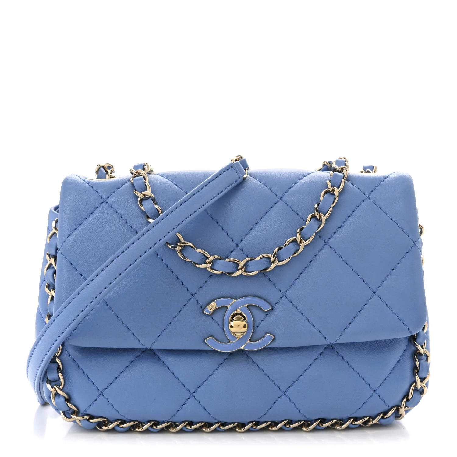Lambskin Enamel Quilted Small Chain Frame Flap Blue | FASHIONPHILE (US)