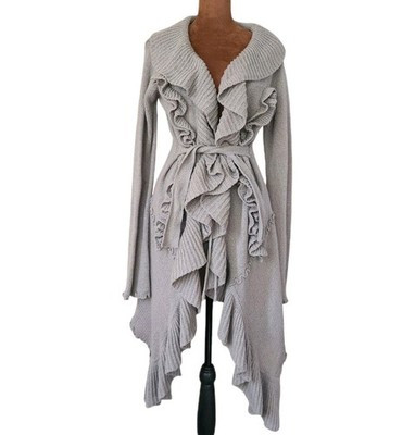 Hendi  Whimsy Y2K Long Cardigan Gray Ruffle Asymmetrical Size M/L Sweater | eBay US