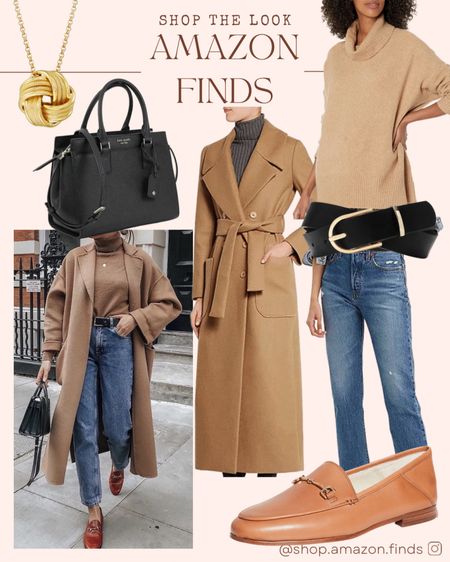 Pinterest Fall Aesthetic look! Camel colored coat, fall sweater, Levi jeans, brown loafers, and black accessories, all from Amazon!

#LTKshoecrush #LTKstyletip #LTKSeasonal