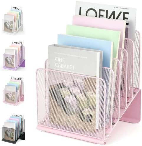 File Organizer for Desk, Desk Organizer with 5-Section Vertical File Rack, Folder Organizer,Works... | Amazon (US)