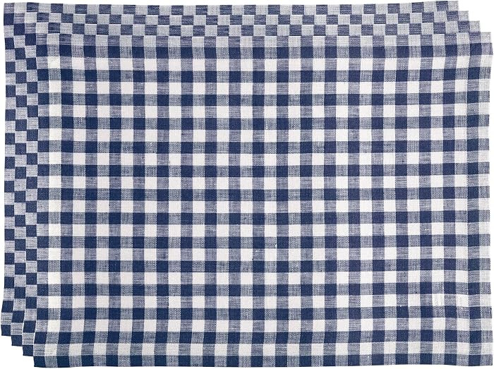 Solino Home Navy Blue Gingham Placemats Set of 4-100% Pure Linen Placemats 14 x 19 Inch - Gingham... | Amazon (US)