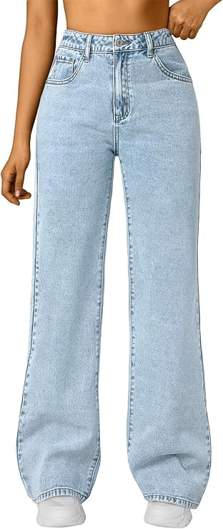 Trendy Queen Women's High Waisted Straight Wide Leg Jeans, Comfort Stretch Baggy Denim Pants | Amazon (US)