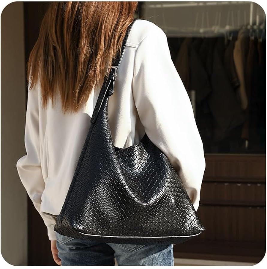 Woven Hobo Bags for Women Trendy Lightweight Soft Foldable Leather Tote bag for Women with Coin P... | Amazon (US)