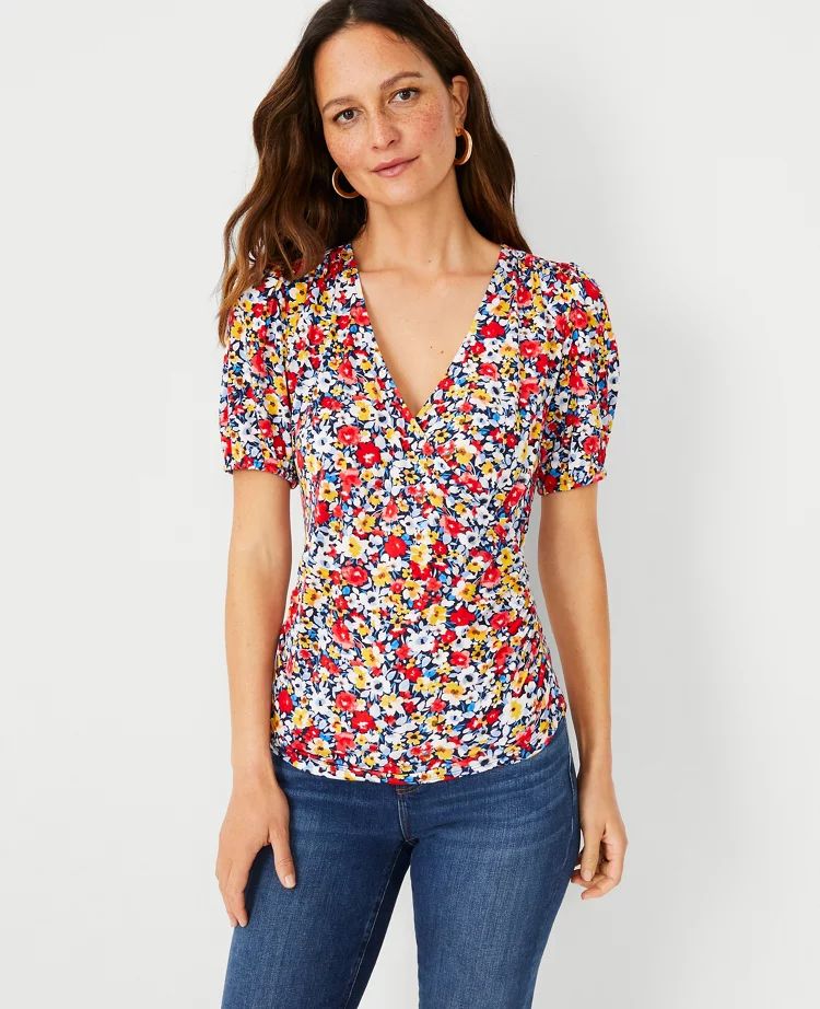 Floral Puff Sleeve Wrap Top | Ann Taylor (US)