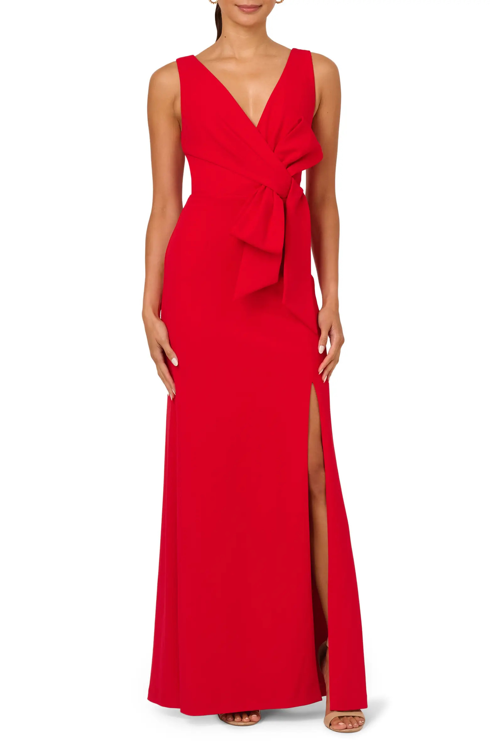 Adrianna Papell Bow Front Sleeveless Crepe Mermaid Gown | Nordstrom | Nordstrom