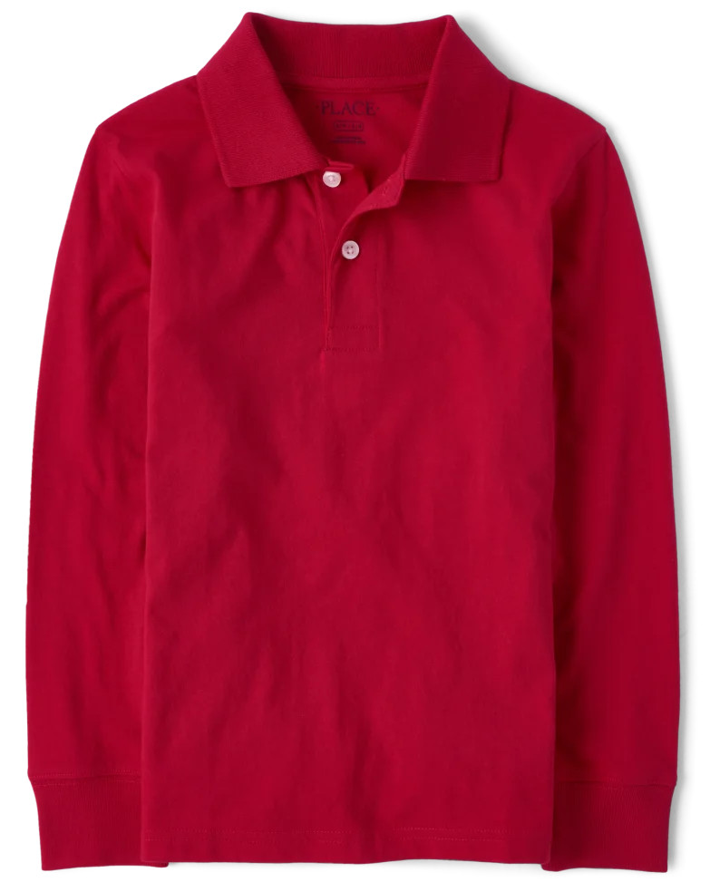 Boys Uniform Long Sleeve Soft Jersey Polo - classicred | The Children's Place