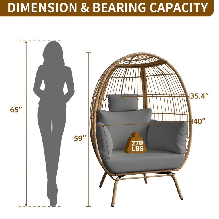 Dextrus Egg Chair, 385lbs Capacity Large Wicker Outdoor Indoor Egg Chairs with Stand Cushion Egg ... | Walmart (US)