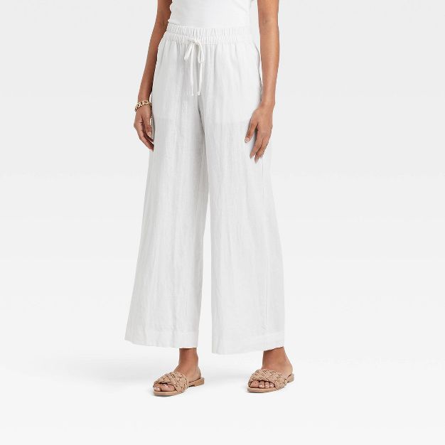 Women's High-Rise Wide Leg Linen Pull-On Pants - A New Day™ White | Target