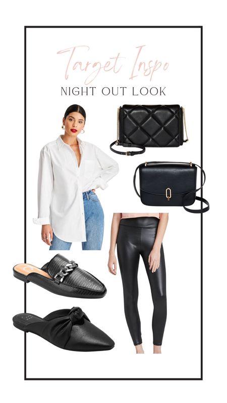 Target date night outfit sale
Everything is affordable and budget friendly under $30 

Faux leather leggings
White button down tunic shirt
Black mules
Black crossbody bag

#LTKunder50 #LTKsalealert #LTKstyletip