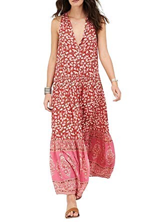 R.Vivimos Women's Summer Sleeveless Floral Print Button Up Bohemian Flowy Maxi Dresses | Amazon (US)