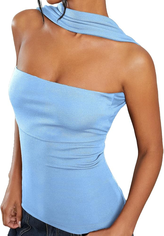 Milumia Women Ruched Strapless Halter Tube Top Open Back Slim Fit Bandeau Shirts | Amazon (US)